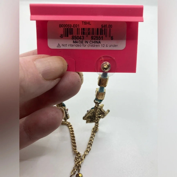 BETSEY JOHNSON Vintage Enamel Fish Hook Dangle Drop Gold-Tone Earrings OOAK NWT - Picture 5 of 5